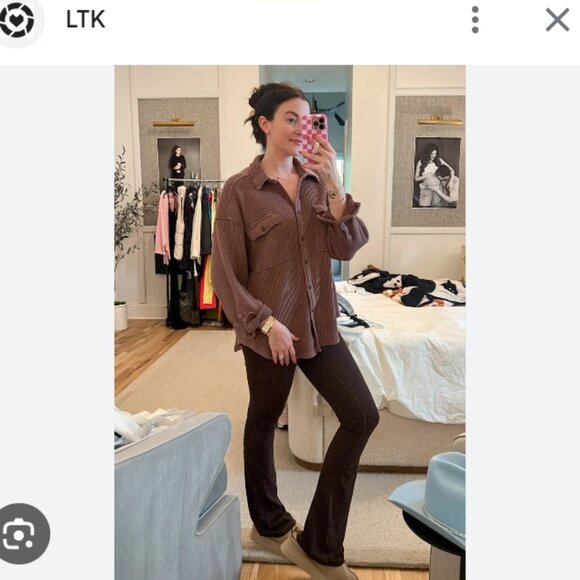 🆕️NWT Aerie LumberJane Waffle Shirt in 'Dark Maple', Size Medium - Picture 6 of 14